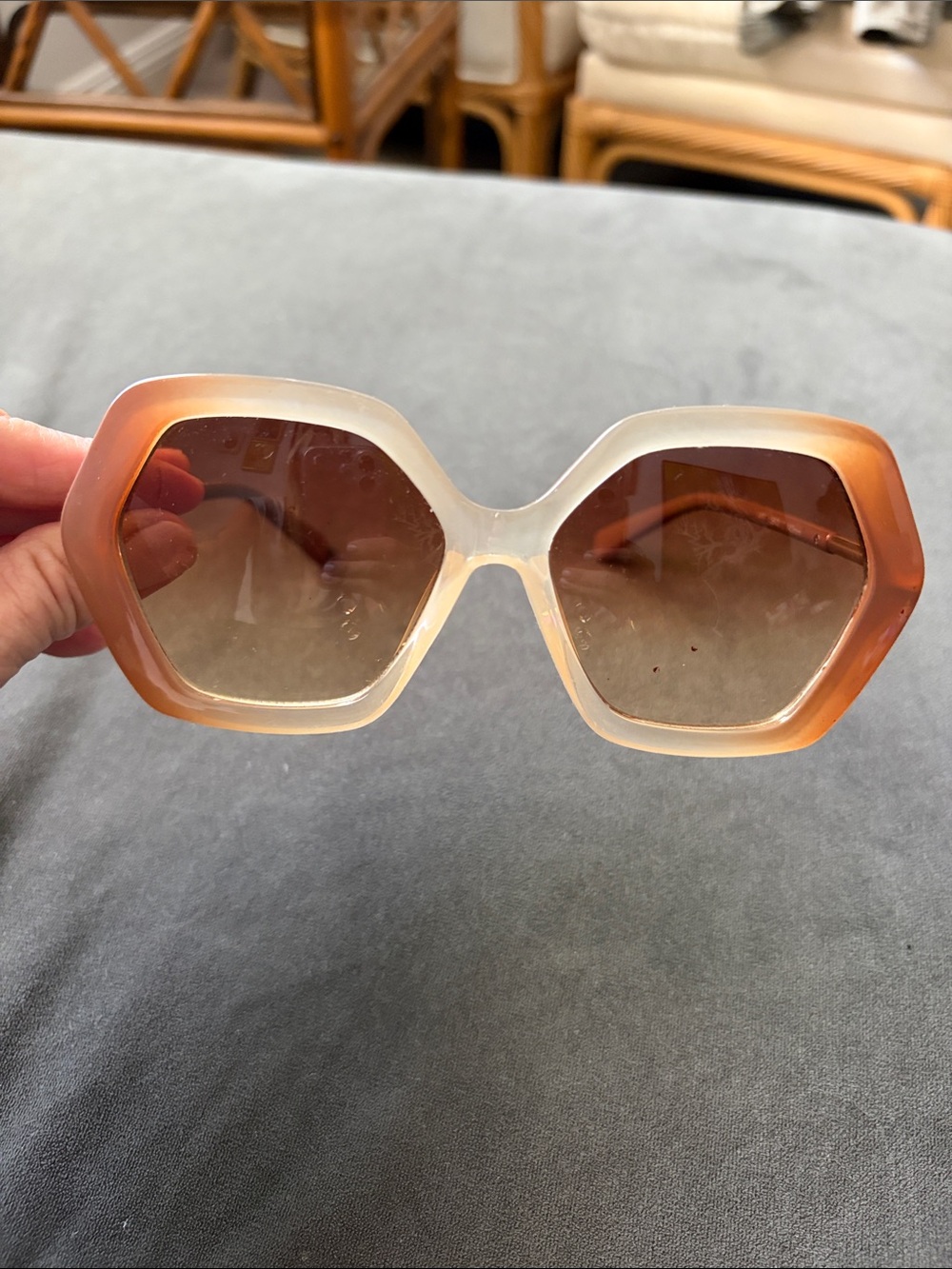 Retro Oversized Hexagon Sunglasses - Brown Gradient